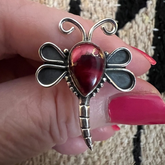 ❤️ Red Dahlia Kingman Turquoise 925 Dragonfly Ring Navajo Southwestern Size 7.75 - Picture 6 of 14